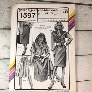 Vintage Stretch & Sew 1597 Sewing Pattern Shirtdresses & Skirts Bust Sizes 30-46